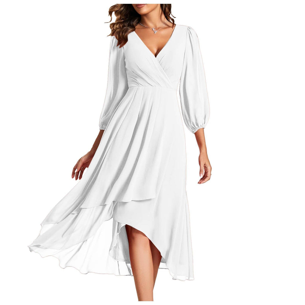 Lenoir™ | Robe à col en V avec ourlet asymétrique