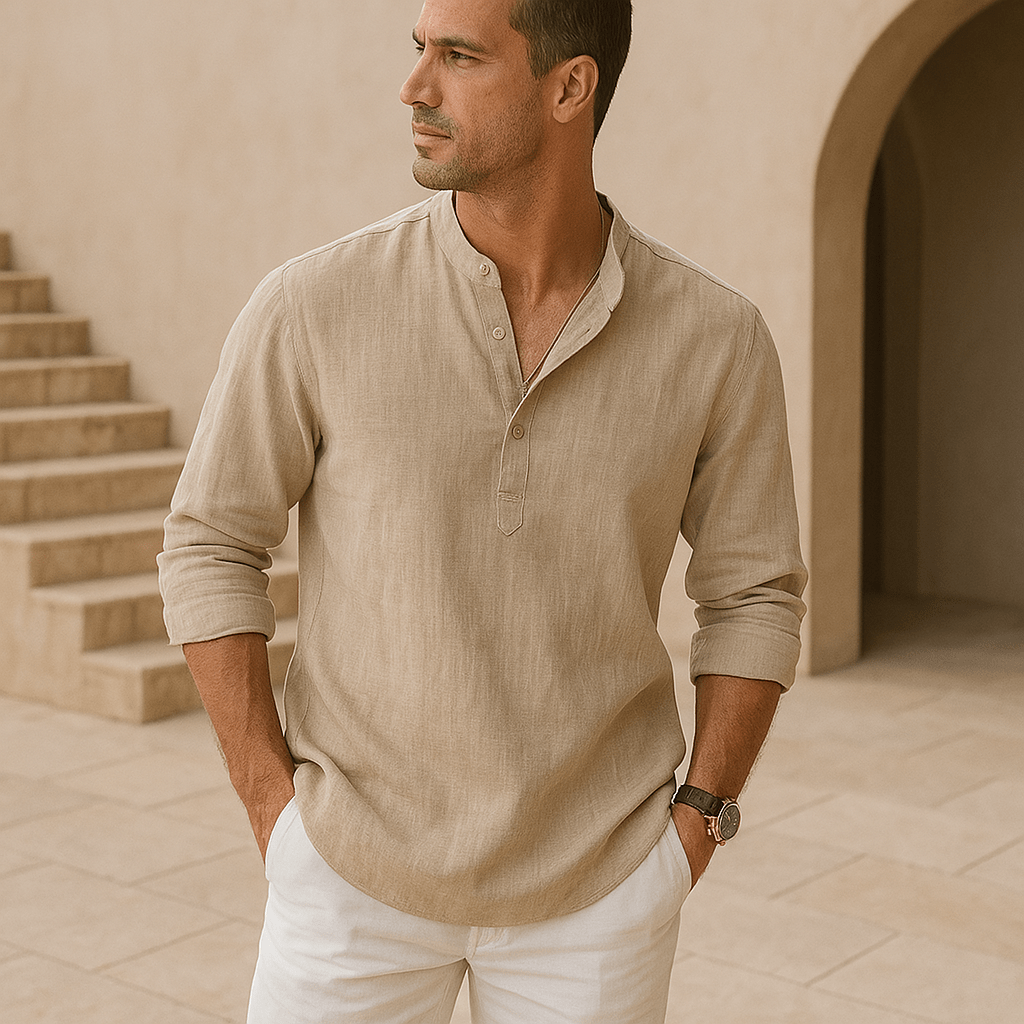 Lenoir™ | Chemise Henley en coton effet lin