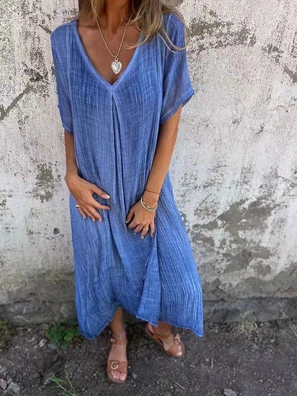 Naia™ – Robe en V en coton et lin - Verona Botique