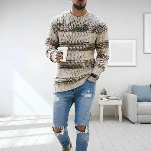 Rafael | Pull Rayé En Grosse Maille - Verona Botique