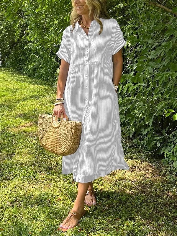 Sabreen | Robe Longue Rayée À Col En V - Verona Botique
