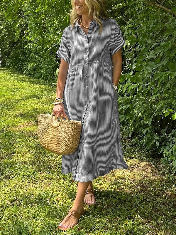 Sabreen | Robe Longue Rayée À Col En V - Verona Botique