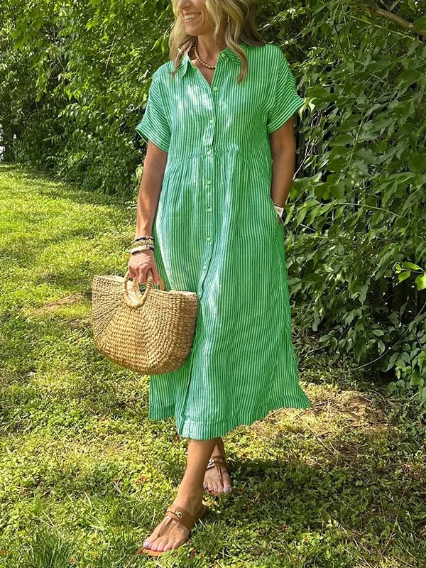 Sabreen | Robe Longue Rayée À Col En V - Verona Botique