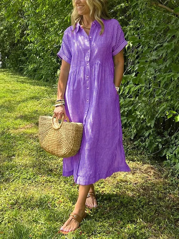 Sabreen | Robe Longue Rayée À Col En V - Verona Botique