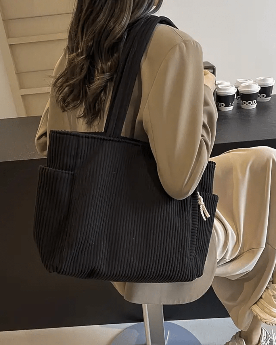 Tessie | Sac Fourre - tout Côtelé Avec Cordon De Serrage - Verona Botique