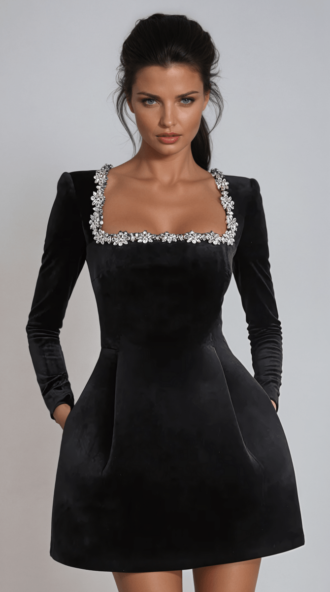 Xanthia | Mini - robe En Velours Ornée - Verona Botique